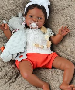SCOM Realistic Reborn Baby Dolls Black – 20 Inch African American Lifelike Newborn with Weighted Cloth Body and Soft Curly Hair with Accessories Gift Set for Kids Age 3+
