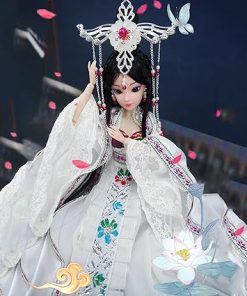 Chinese Oriental Antique Doll, 12 Inch With 3D Realistic Eyes, Indoor Decoration, Bracket Shoes, Headdress – for Ages 15 Years+, White 2