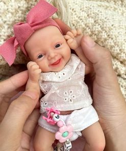 Realistic 7 Inch Reborn Silicone Baby Dolls – Full Body, Miniature Newborn Dolls, Stress Relief for Adults, Handmade, Feeding & Bathing Accessories, for 3years and Above 2