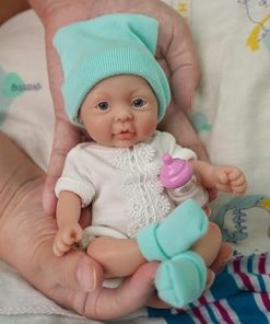 7 Inch Silicone Baby Girl ，Mini Realistic Newborn Baby Dolls Silicone Full Body Stress Relief with Feeding Accessories