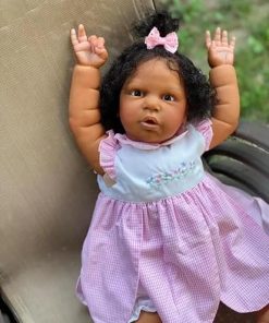 Black Reborn Baby Dolls Realistic Girl 24 inch 60cm Dark Skin Silicone Babies African American Toddler Doll Cute Look Real Lifelike Weighted Body Handmade Toys Gifts