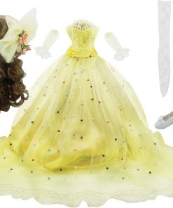 Set of Skirt Wigs Shoes Socks Accessories Full Set for 1/3 BJD Dolls Ball Jointed Dolls 22in – 24in 60cm (Yellow)