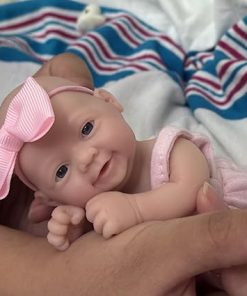 7″ Silicone Full Body Lifelike Reborn Baby Girl Miniature Realistic Newborn Doll Eyes Open The Look Real Baby Doll with Feeding Toy Accessories for Kids Birthday Gift