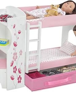 Emily Rose 18″ Doll Bedroom Bunk Bed, Beds for 18 Inch Dolls & Baby Dolls – Bunkbed with Large Clothes Storage Drawer, Desk, Chair, Bedding & Ladder, Furniture Accessories Organizer | USA Business