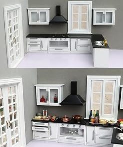 7pcs 1:12 Mini Dollhouse Kitchen Cabinet Simulation Life Scene Dollhouse Modern Kitchen Set 2
