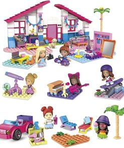 Mega Barbie Malibu Building Sets Bundle, 440 Bricks and Pieces with Fashion and Roleplay Accessories, 7 Micro-Dolls, 1 Puppy, 2 Birds and 2 Turtles, Toy Gift Set for Ages 4 and up 2