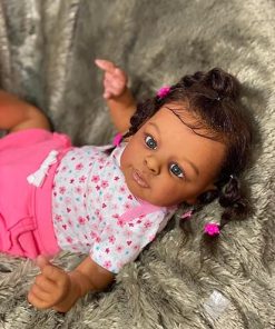Pinky Reborn Baby Dolls Black Silicone Full Body Girl 21 Inch Newborn Doll Anatomically Correct Baby Doll with Clothes and Accessories Gift for Kids 2