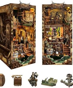 STRUCWOOD Book nooks DIY Dollhouse kit for Adults Bookshelf Decor with LED Lights 3D Wooden Puzzle Model booknooks Kits Gifts for Family,Friends (New World)