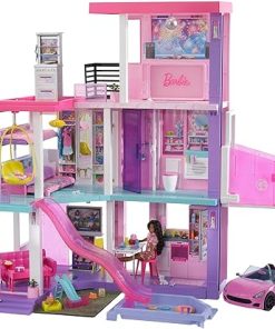 Barbie 60th Celebration DreamHouse Doll House Playset (3.75-feet) with 2 Exclusive Dolls, Car, Pool, Slide, Elevator, Lights & Sounds, 100+ Accessories