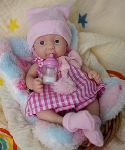 Reborn Baby Doll,7 Inch Silicone Doll Girl Daisy, Mini Realistic Newborn Baby Dolls Silicone Full Body with Feeding Accessories&Gift Box