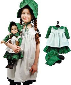 The Queen’s Treasures 18 Inch Doll Clothes, Little House On The Prairie Child Size Apron & Bonnet Plus 3pc 18″ Doll Prairie Outfit Play Along Set, Compatible for Use with American Girl Doll
