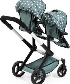 Bayer Design Dolls: Pram Xeo Twin – Green & White Stars – Seats 2 Dolls Up to 18″, Shoulder Bag, Adjustable Handle, Foldable, Kids Toy, Ages 3+ 2