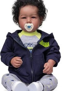 iCradle Reborn Baby Dolls Boy Black Biracial African American Realistic Newborn Baby Dolls Lifelike Ethnic Silicone Reborn Toddler Doll Toy Accessories Gift for Collection & Kids Age 3+