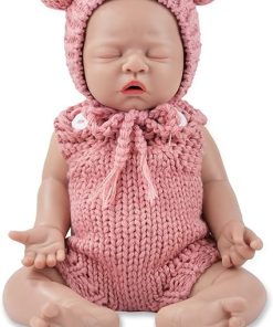 Vollence 12 inch Eyes Closed Silicone Baby Dolls Lifelike Real Sleeping Silicone Babies with Feeding Accessories for Children Gifts – Girl