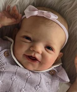 Zero Pam 20 Inch Lifelike Smiling Reborn Baby Girl Dolls Painted Hair, Realistic Newborn Toddler with Soft Cloth Body Open Eyes Bebe Reborn De Silicona Toys Doll for Kids and Collectors 2