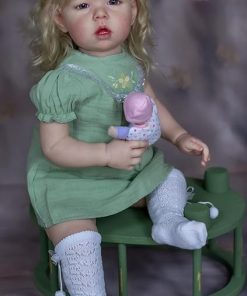 Pinky Reborn Baby Dolls 28 inch 70cm Silicone Vinyl Reborn Toddler Baby Doll Blonde Hair Realistic Real Lifelike Looking Newborn Dolls for Age 3+