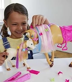 Barbie Groom ‘n Care Horse Playset with Blond Doll, 2 Nodding Horses & 20+ Accessories, Style Color-Change Manes with Tool & Clips 2