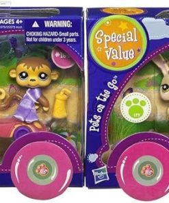 Littlest Pet Shop Pets on the Go Two-Pack ~ #1843 Monkey with Race Car and #1845 Bunny with Scooter