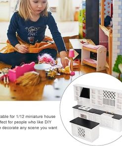 CUEI Miniature Dollhouse Furniture Kitchen Set, 1:12 Scale Wooden Kitchen Cabinet Set, White Dollhouse Decoration Accessories for Dining Room 2