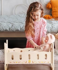 ROBOTIME Doll Crib – Wooden Doll Cradle | Doll Bed | Doll Furniture Accessories | Doll Rocking Cradle with Bedding for 18 Inch Dolls (Bear) 2