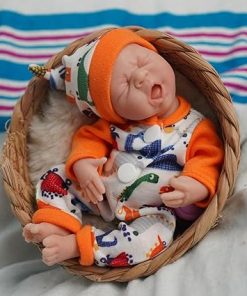 7 Inch Crying Baby Reborn Baby Doll Girl, Silicone Doll Mini Realistic Newborn Baby Dolls Silicone Full Body Stress Relief for Adults Hand Made with Feeding & Bathing Accessories