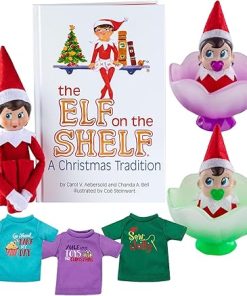 The Elf on the Shelf Bundle: Scout Elf Girl Light Tone, Boy + Girl Frost Pips Figures and Elf Mate T-Shirts (3pcs)