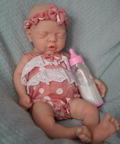 Reborn Baby Doll Silicone Full Body 12 Inch Realistic Newborn Doll The Look Real Closed Eyes Sleeping Baby Girl with Clothes Feeding Accessories Set 2
