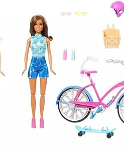 Barbie Outdoor Bike Playset Bundle Blonde and Brunette Doll with Puppy Summer Fun Set, HJY84 2