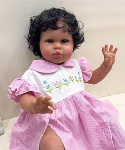 Angelbaby Lifelike Reborn Baby Black Girl Dolls, 24 Inch Real Life Newborn African American Baby Doll Soft Silicone Reborn Toddler with Dark Brown Skin Handmade Realistic Doll Toy Gift for Kids