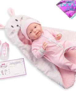 JC Toys – La Newborn Nursery | 8 Piece Bunting Soft Body Baby Doll Gift Set | 15.5″ Life-Like Soft and Posable Newborn Doll with Accessories | Pink Bunny| Ages 2+ (18789)