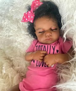 Pinky Reborn Baby Doll Black Girl 20 Inch Realistic Newborn Baby Dolls Silionne Coth Body African American Reborn Doll with Clothes and Toy Best Birthday Set