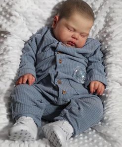 Angelbaby 24 Inch Big Realistic Reborn Baby Boys Doll Real Life Sleeping Newborn Silicone Baby Doll with Chubby Face Reborn Toddler Weighted Cloth Body Lifelike Toy Dolls (Blue) 2