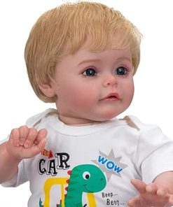 Lifelike Reborn Baby Dolls 24Inch Reborn Toddler Boy Looking Real Realistic Silicone Babies Doll with Blue Eyes Blonde Hair Soft Body Weighted Doll Handmade Gifts Toys for Girls 2