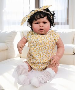 Pinky Reborn Baby Dolls 24 inch 60 cm Black African American Lifelike Baby Dolls Girls Dolls That Look Real Feeling Realistic with Soft Cloth Baby Doll Birthday with Toys for Age 3+