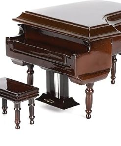 Miniature Piano, Mini Wooden Grand Piano Musical Instrument Model Ornament Dolls House Living Room Furniture Accessories with Stool