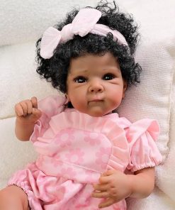 Reborn Baby Dolls Black – 18 Inch Lifelike Soft Body Realistic Newborn Baby Dolls Brown Eyes and Skin Real Life Bebe Doll Toy Accessories Gifts for Kids Age 3+