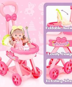 deAO Baby Doll Stroller with 12 inch Doll,12″ Baby Doll Role Play Set with Foldable Doll Stroller,16 PCS Baby Doll Accessories,Doll Nursery Play Set for 3 4 5 6 Girls Kids 2