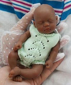 7 Inch Reborn Baby Doll Black， Silicone Doll Boy Lucas, Mini Realistic Newborn Baby Dolls Silicone Full Body with Feeding Accessories&Gift Box 2