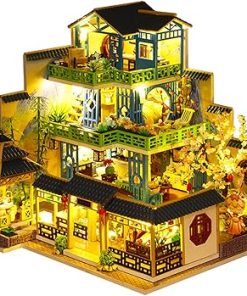 Roroom DIY Miniature and Furniture Dollhouse Kit,Mini 3D Wooden Doll House Craft Model with Dust Cover and Music Movement,Creative Room Idea for Valentine’s Day Birthday Gift（P013）