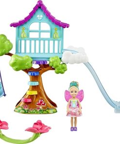 Barbie Dreamtopia Small Doll & Doll House, Chelsea Fairy Treehouse Playset with Accessories & Pet, Includes Seesaw, Swing & Slide