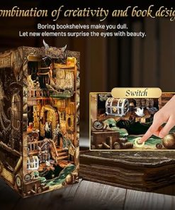 STRUCWOOD Book nooks DIY Dollhouse kit for Adults Bookshelf Decor with LED Lights 3D Wooden Puzzle Model booknooks Kits Gifts for Family,Friends (New World) 2
