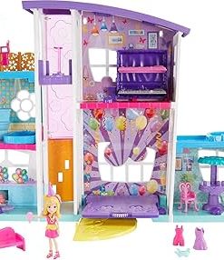 Polly Pocket Playset with 3-inch Doll & Party Accessories, Poppin’ Party Pad Transforming Playhouse Toy