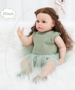 Realistic Reborn Baby Dolls 22 inch with Long Brown Hair Real Life Like Bebe Doll for Girls Lifelike Full Body Vinyl Toddler Baby Dolls with Full Accessories & Gift Box for Kids Age 3+ 2