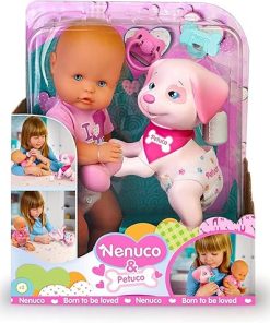 & Petuco Baby Doll with Companion Puppy, Accessories for Baby and Puppy, 14″ Doll