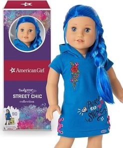 American Girl Truly Me 18-inch Doll #90 with Blue Eyes, Long Blue Hair, and Lt-to-Med Skin in Skater Dress, For Ages 6+