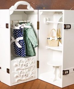 The Queen’s Treasures 18 Inch Doll Clothes Storage Case Furniture, Fully Assembled White Wooden Trunk Includes Vanity, Stool, Hangers, Compatible for Use with American Girl Dolls, Clothes & Shoes 2