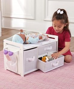 Badger Basket Doll Care Station with Three Baskets and Pocket Organizer – White – Perfect for Dolls 18 to 20 Inches 2