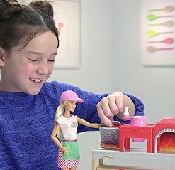 BarbieCareers Playset, Blonde Pizza Chef Doll with Toy Oven & Counter with Sliding Conveyer Belt, Molds, 3 Dough Colors & Accessories 2