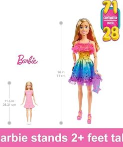 Barbie Large Doll with Blonde Hair, 28 Inches Tall with Rainbow Dress & Styling Accessories Like Shooting Star Handbag 2