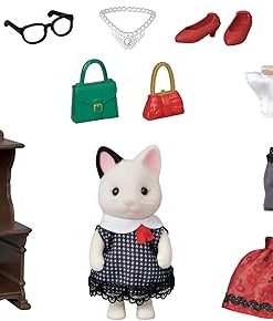 Calico Critters Fashion Playset Tuxedo Cat, Dollhouse Playset with Figure and Fashion Accessories 2